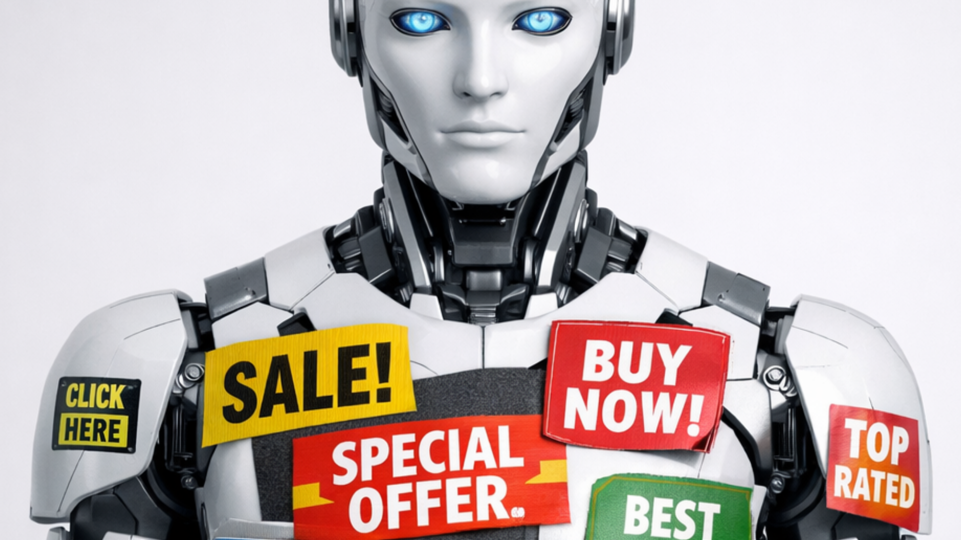 Ein Roboter sinnbildlich für KI mit Werbeanzeigen